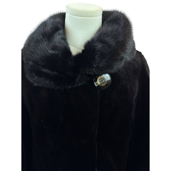 Vintage Silverman Black Sheared Black Mink Fur Coat With Mink Collar & Cuffs Siz - Picture 4 of 9